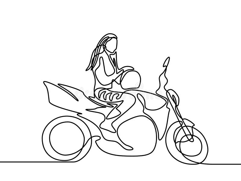 Ciągłej linii kobiety obsiadanie na motocyklu r?wnie? zwr?ci? corel ilustracji wektora royalty ilustracja Ciągłej linii kobiety obsiadanie na motocyklu r?wnie? zwr?ci? corel ilustracji wektora royalty ilustracja