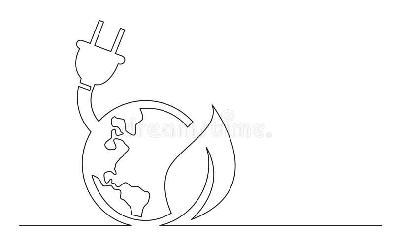 Ciągłej linii pojęcia nakreślenia rysunek zielony elektrycznej energii planety ziemi symbol ilustracji Ciągłej linii pojęcia nakreślenia rysunek zielony elektrycznej energii planety ziemi symbol ilustracji