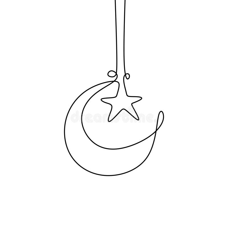 Ciągły kreskowy rysunek księżyc i gwiazda dla Ramadan kareem ilustracja wektor