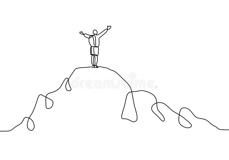 Ciągły kreskowy rysunek osoby wydźwignięcie wręcza po wspinać się szczyt góra Pojęcie dokonuje celu temat szczęśliwy sukces