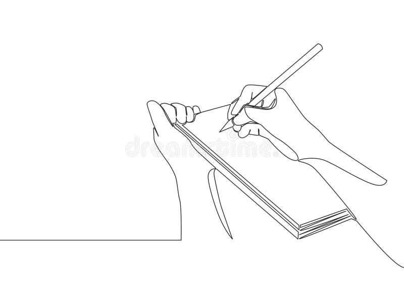 Ciągły rysunek gestów ręcznych na papierze w schowku. zapisuj listę w koncepcji notebooka ilustracja wektor