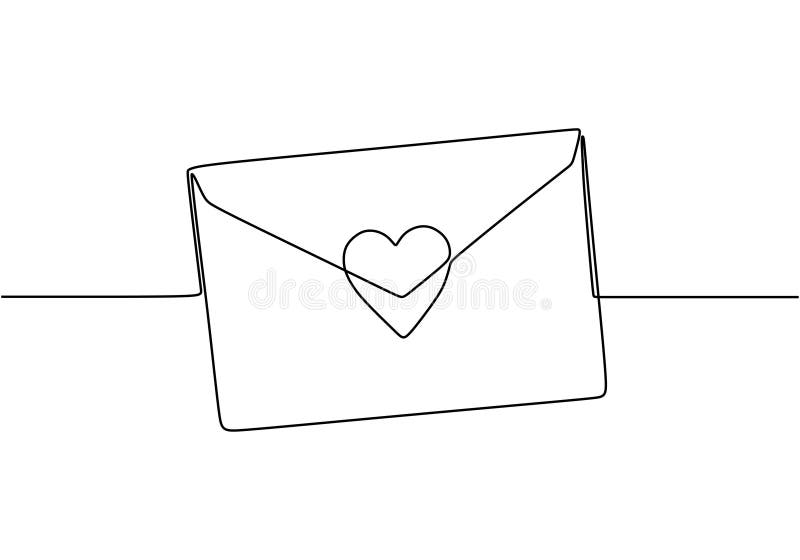 Ciągły rysunek listu miłosnego z sercem Wektorowa poczta romantyczna dla kart i zaproszenie dobre dla motywu Walentynki