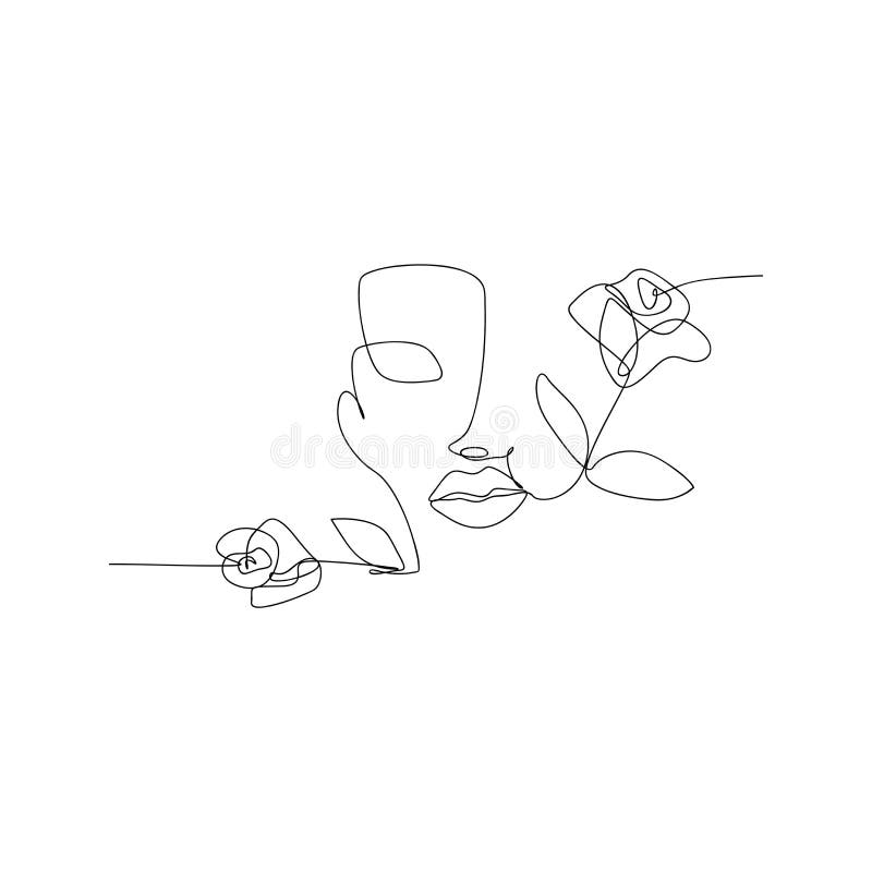 ciągły rysunek twarzy kobiety z kwiatkiem różanym pojedynczy szkic twarzy kobiety z koncepcją różowej linii kwiatowej ilustracji ciągły rysunek twarzy kobiety z kwiatkiem różanym pojedynczy szkic twarzy kobiety z koncepcją różowej linii kwiatowej ilustracji
