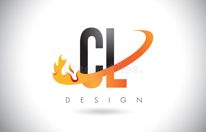 CL C L logo de lettre avec la conception de flammes du feu et le bruissement orange