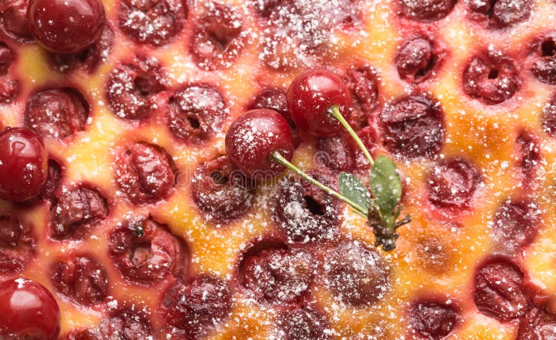 Clafouti de cerise - clafoutis doux français traditionnels de dessert de fruit avec des cerises photo libre de droits Clafouti de cerise - clafoutis doux français traditionnels de dessert de fruit avec des cerises photo libre de droits