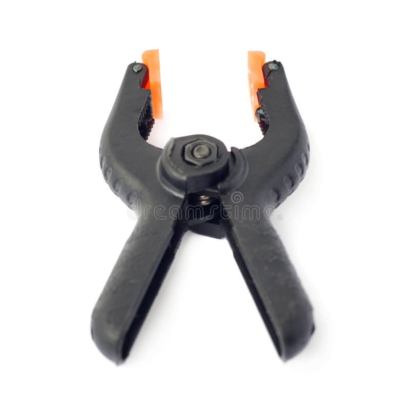 Clamp with Orange Plastic Jaws, Isolated Over the White Background