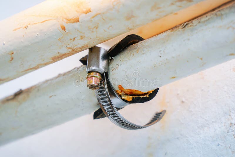 Clamp White Leaky Water Pipe Stock Photos Free & RoyaltyFree Stock