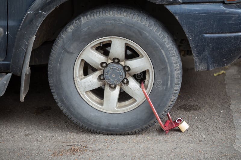 Clamped Front Wheel of Illegally Parked Car Stock Photo Image of