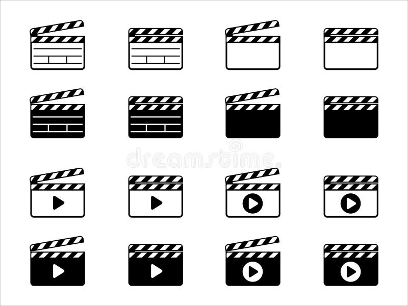 Clapper board vector icon set . Opened and closed movie clapper