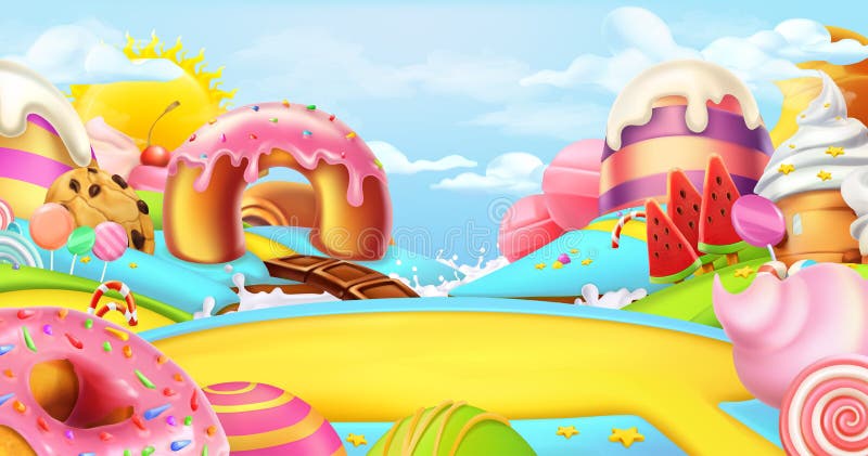 Clareira em uma terra dos doces Paisagem doce, panorama do vetor ilustração royalty free Clareira em uma terra dos doces Paisagem doce, panorama do vetor ilustração royalty free