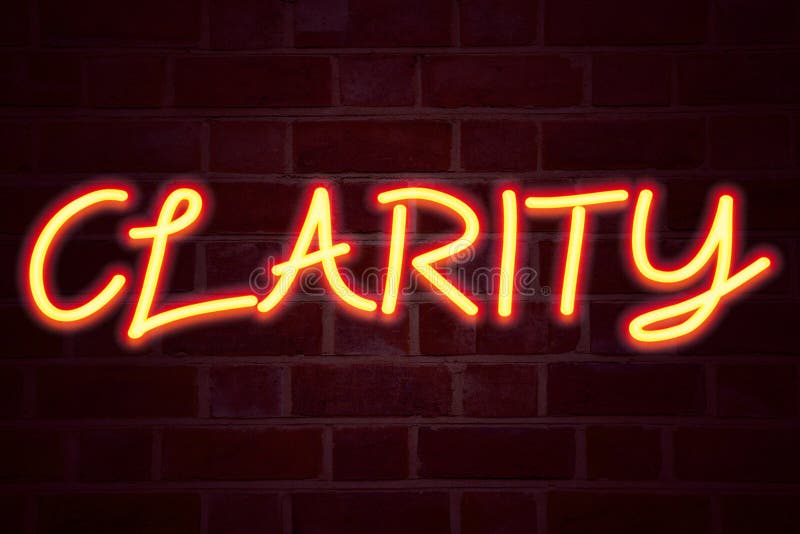 Clarity Neon Sign On Brick Wall Background Fluorescent Neon Tube Sign 