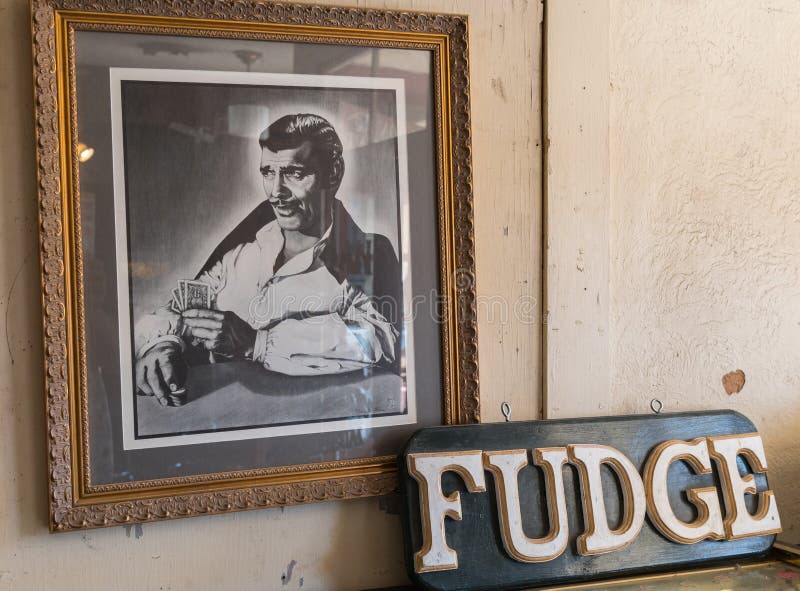 Picture of Clark Gable and fudge sign, historic hotel in Oatman, Arizona. Picture of Clark Gable and fudge sign, historic hotel in Oatman, Arizona