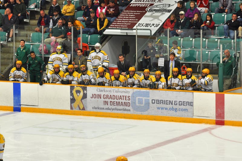 Clarkson Bench in NCAA Hockey Game Editorial Photography Image of defense, college 23520317