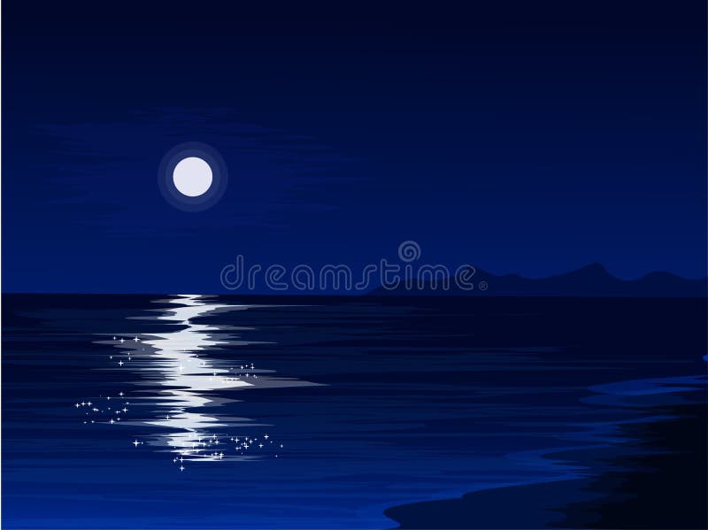 Claro de luna y océano ilustración del vector Claro de luna y océano ilustración del vector