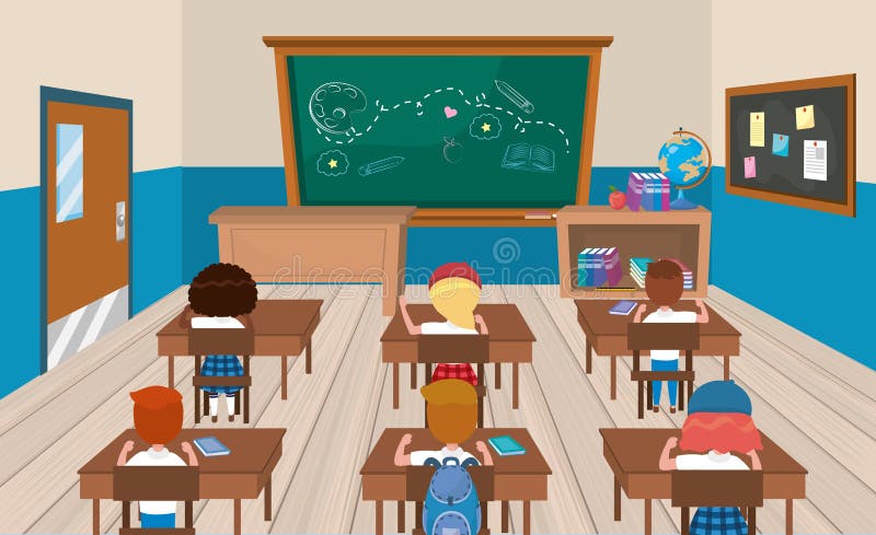 Claroom di istruzione con le ragazze e gli studenti dei ragazzi con i libri illustrazione di stock Claroom di istruzione con le ragazze e gli studenti dei ragazzi con i libri illustrazione di stock