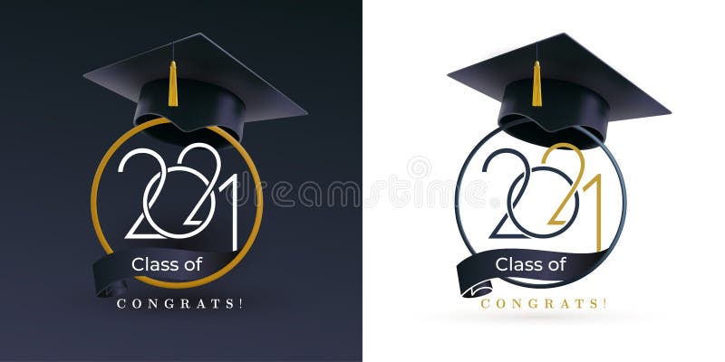 Clasa 2021 cu plafon de absolvire. felicitări pentru absolvirea cu absolvenți. set de design simplu plat. vector stock illustration
