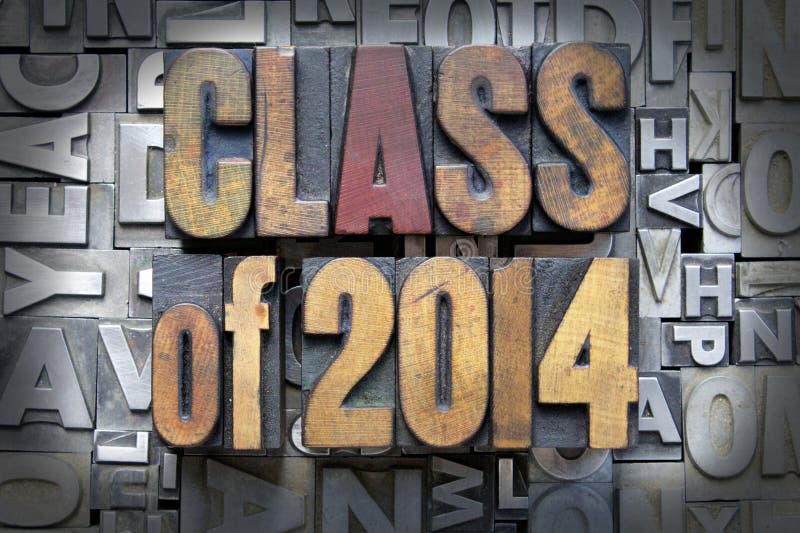 Class of 2014 written in vintage letterpress type. Class of 2014 written in vintage letterpress type