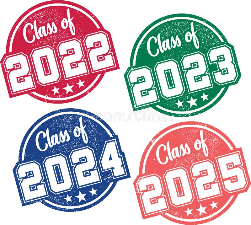Class of 2022, 2023, 2024, and 2025 Graduation Stamps Stock Vector