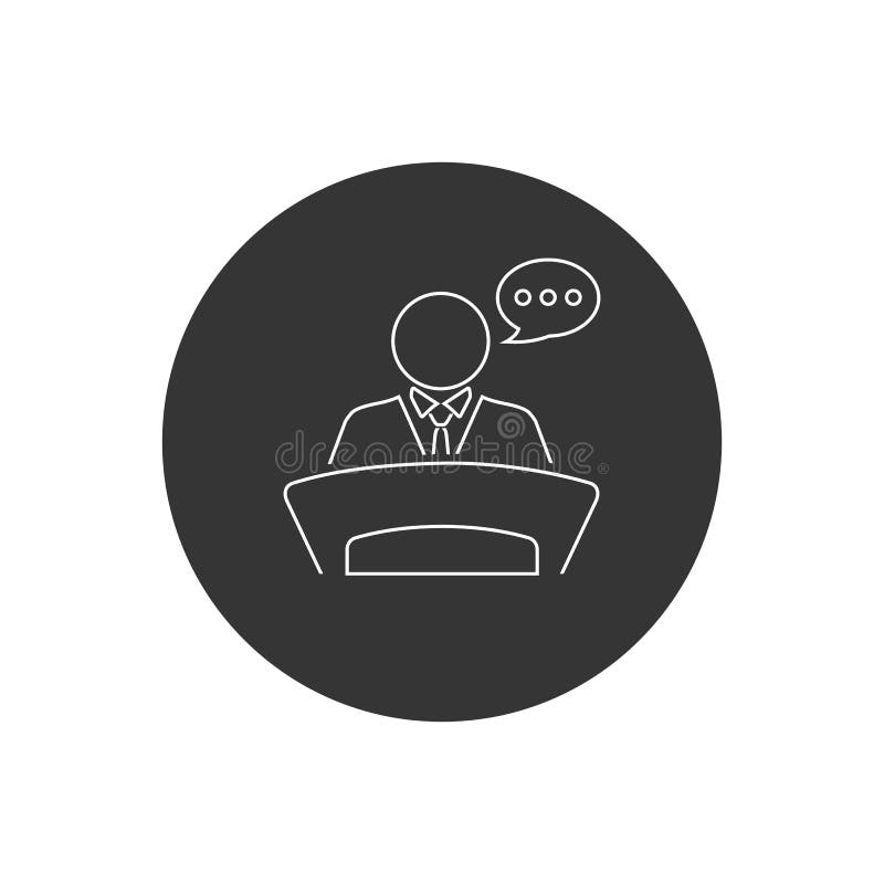 Class lecturer at podium line white icon. Vector royalty free illustration