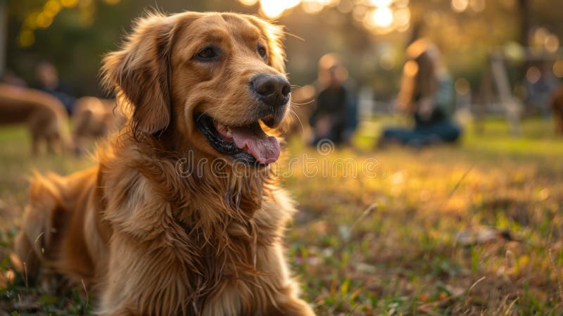 Classe di obbedienza di cani diversi ed entusiasta proprietario di animali neri che addestrava un golden retriever in obbedience c fotografie stock libere da diritti