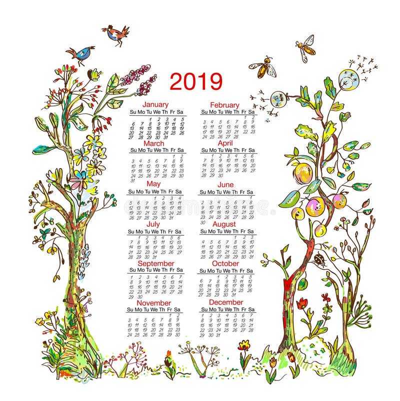 Classez 2019 avec des éléments de cadre de nature - arbres, fleurs, oiseaux, abeilles Illustration de vecteur illustration stock Classez 2019 avec des éléments de cadre de nature - arbres, fleurs, oiseaux, abeilles Illustration de vecteur illustration stock