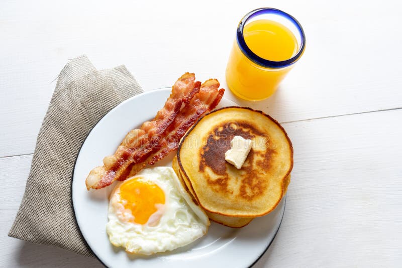 American Breakfast with Egg, Pancake and Bacon Stock Image - Image of ...