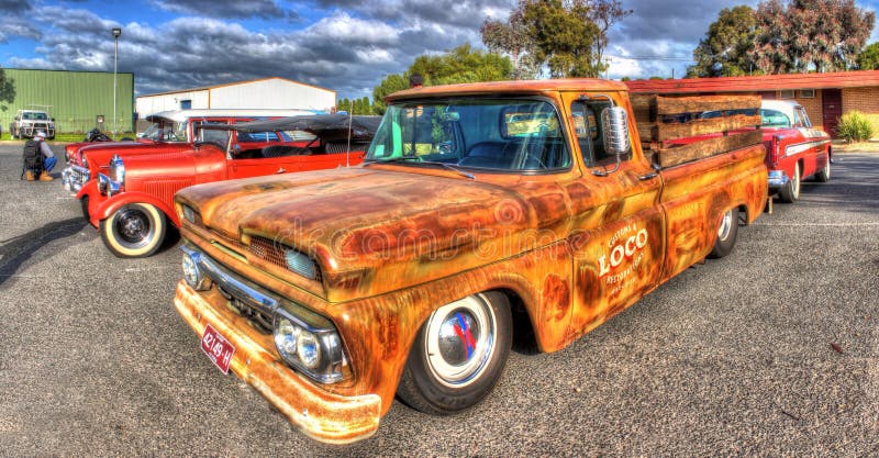 Classic American GMC pickup truck. Classic American unrestored GMC pickup truck with wood rails on display at a car and bike show in Melbourne, Australia royalty free stock images Classic American GMC pickup truck. Classic American unrestored GMC pickup truck with wood rails on display at a car and bike show in Melbourne, Australia royalty free stock images