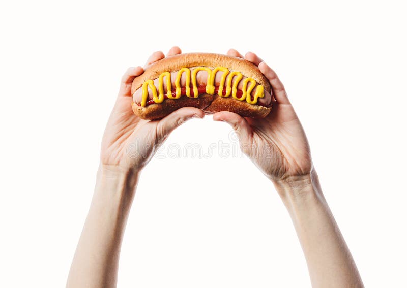 Classic American Hot Dog in Hand Stock Photo Image of hold, bread