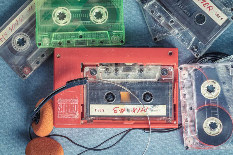 Classic Audio Cassette with Headphones and Player Stock Image Image