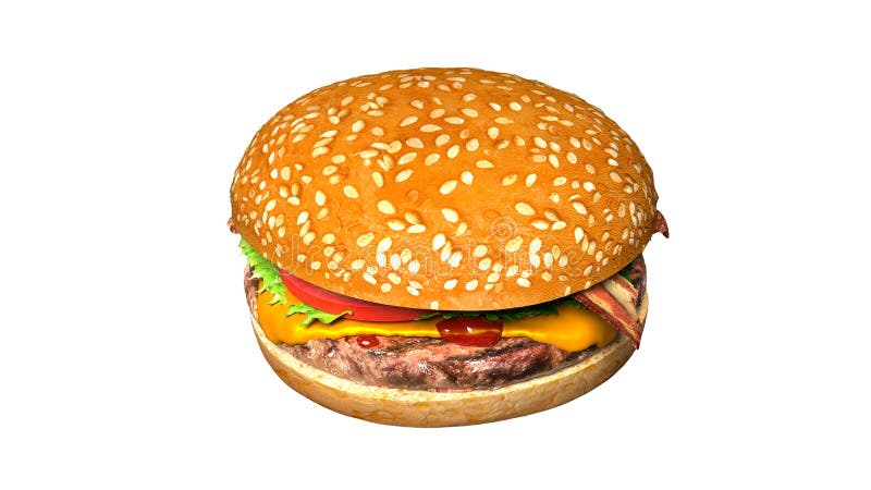 Classic Bacon Cheese Burger Isolated Juicy Stock Illustration