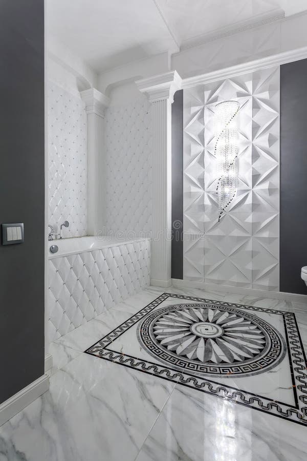 Classic bathroom with minimalistic white and gray interior design royalty free stock images Classic bathroom with minimalistic white and gray interior design royalty free stock images