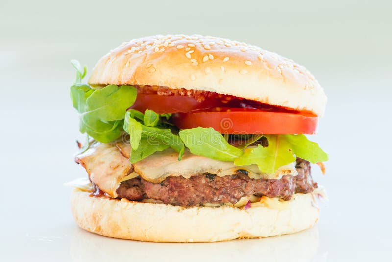 Classic Big Burger with Steak and Bacon Stock Photo - Image of