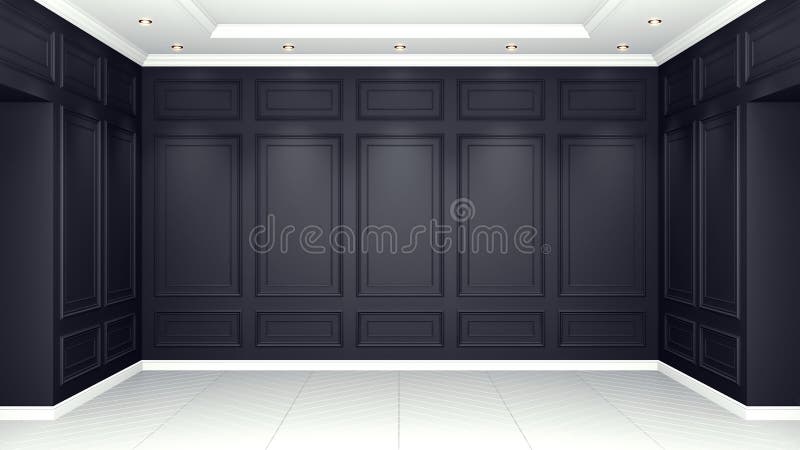 Classic black Interior living studio mock-up 3D rendering. Empty room for your montage vector illustration