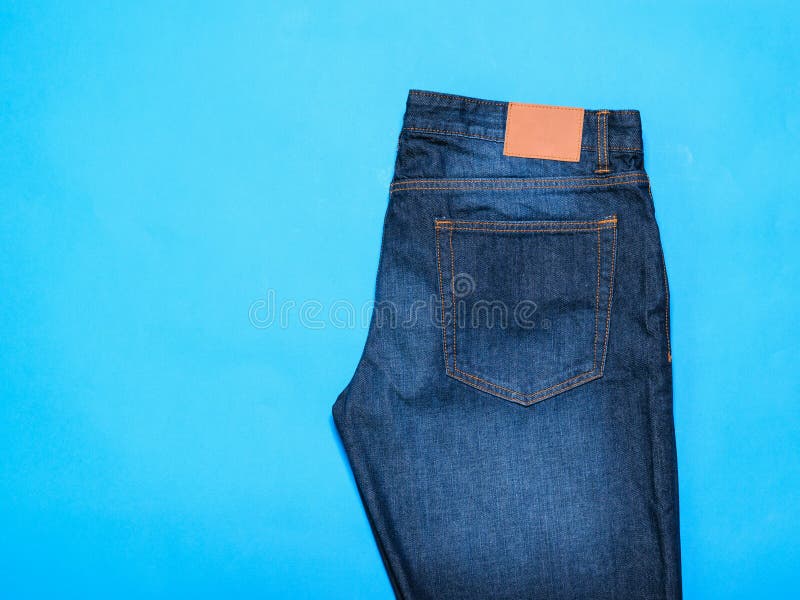 Classic Blue Men`s Jeans on Blue Background. the View from the Top ...