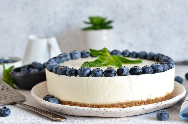 Classic Blueberry Cheesecake on the Kitchen Table. Stock Image Image of dish, blueberry 170852147
