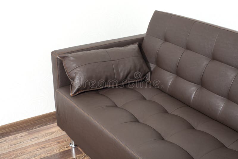 Classic Brown Leather Sofa with Pillow Stock Image Image of luxury
