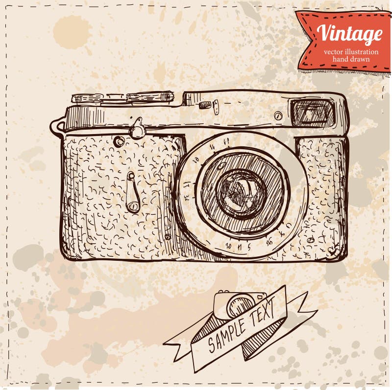 Classic camera cartoon vector and illustration, hand drawn, sketch style vector illustration