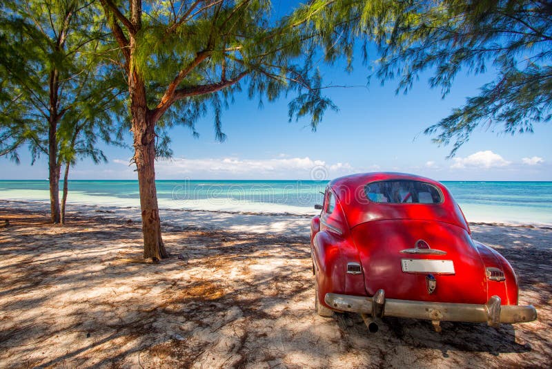 Classic Car on a Beach in Cuba Stock Photo Image of america, green