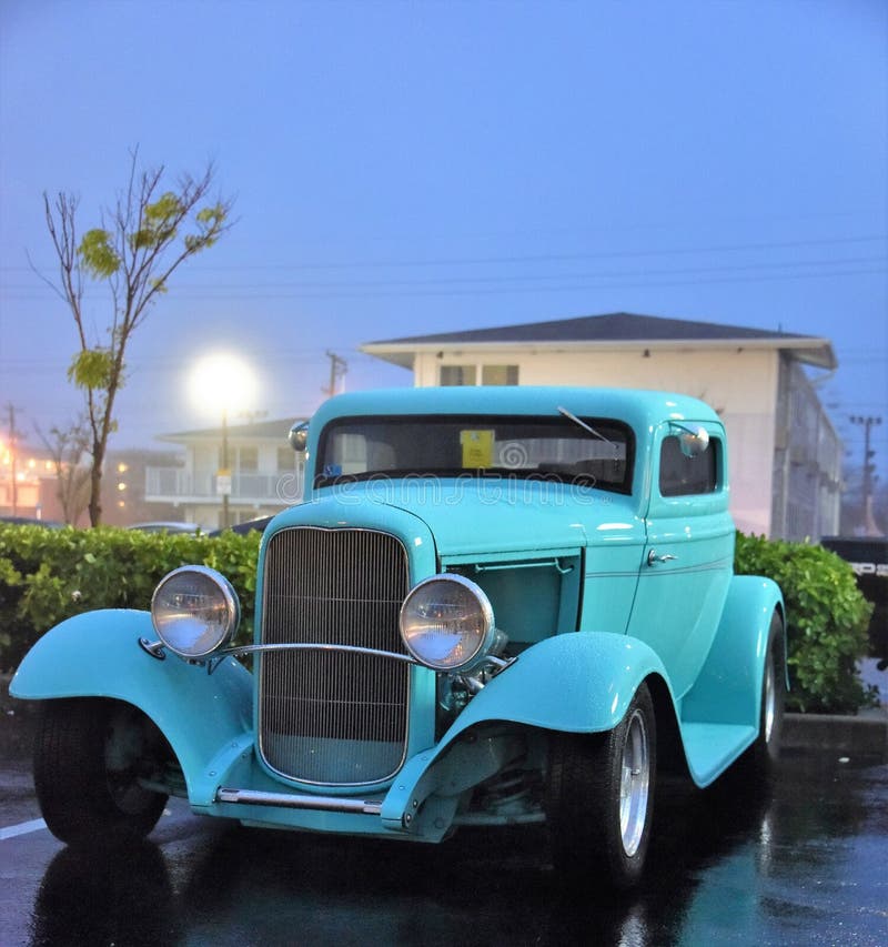 Classic car stock photo. Image of setting, blue, teal 71860876