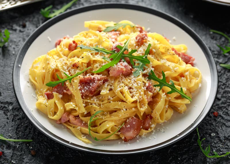 Classic Carbonara Pasta, Spaghetti with Pancetta, Bacon, Egg, Parmesan ...