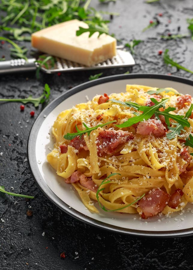 Classic Carbonara Pasta, Spaghetti with Pancetta, Bacon, Egg, Parmesan ...