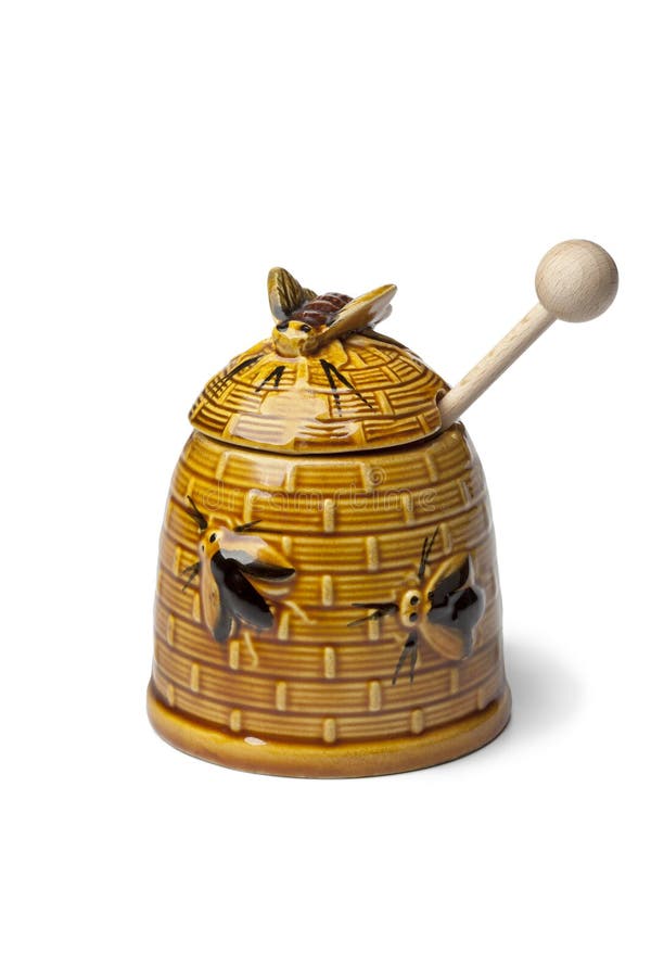 Classic ceramic honey pot stock photo. Image of white 29916868