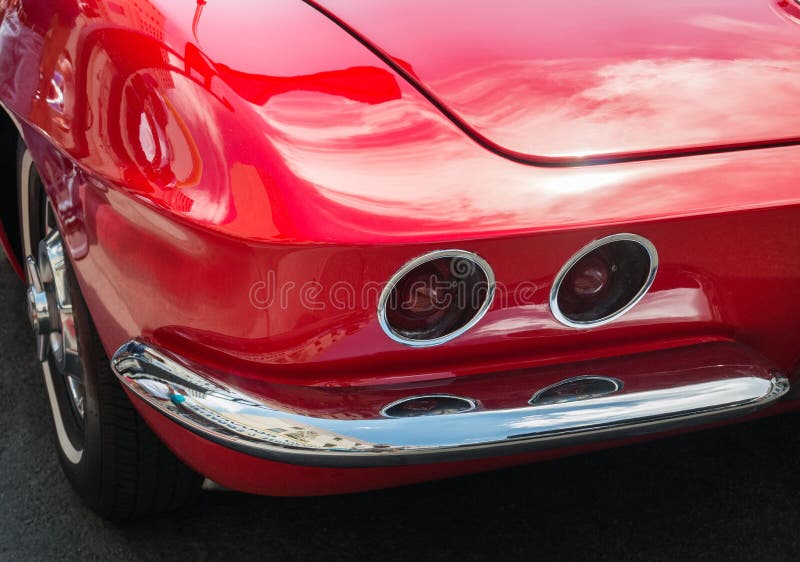 Details of a pristine classic red Corvette. Details of a pristine classic red Corvette