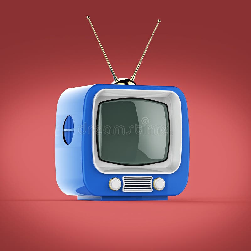 Classic Design Retro TV with bright color plastic shell and blank screen isolated soft shadow render