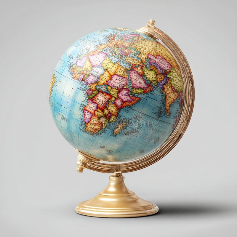 Classic desk globe showing world map with countries and oceans on a simple base for browsing and learning about geography