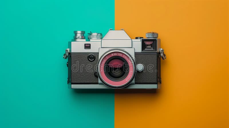 A classic film camera on a colorful background royalty free stock image