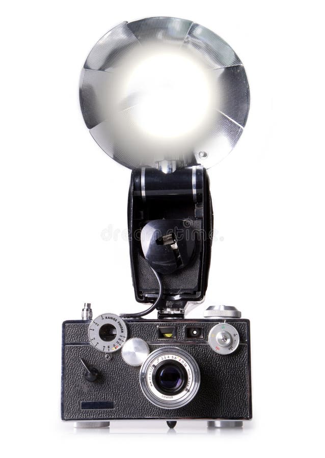 Classic Film Rangefinder Camera with Flash Firing Stock Image Image
