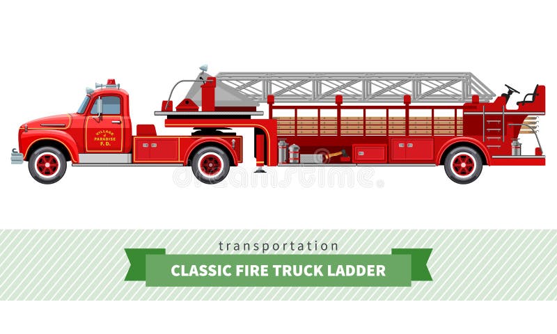Classic Fire Truck Ladder Side View Stock Vector - Illustration of
