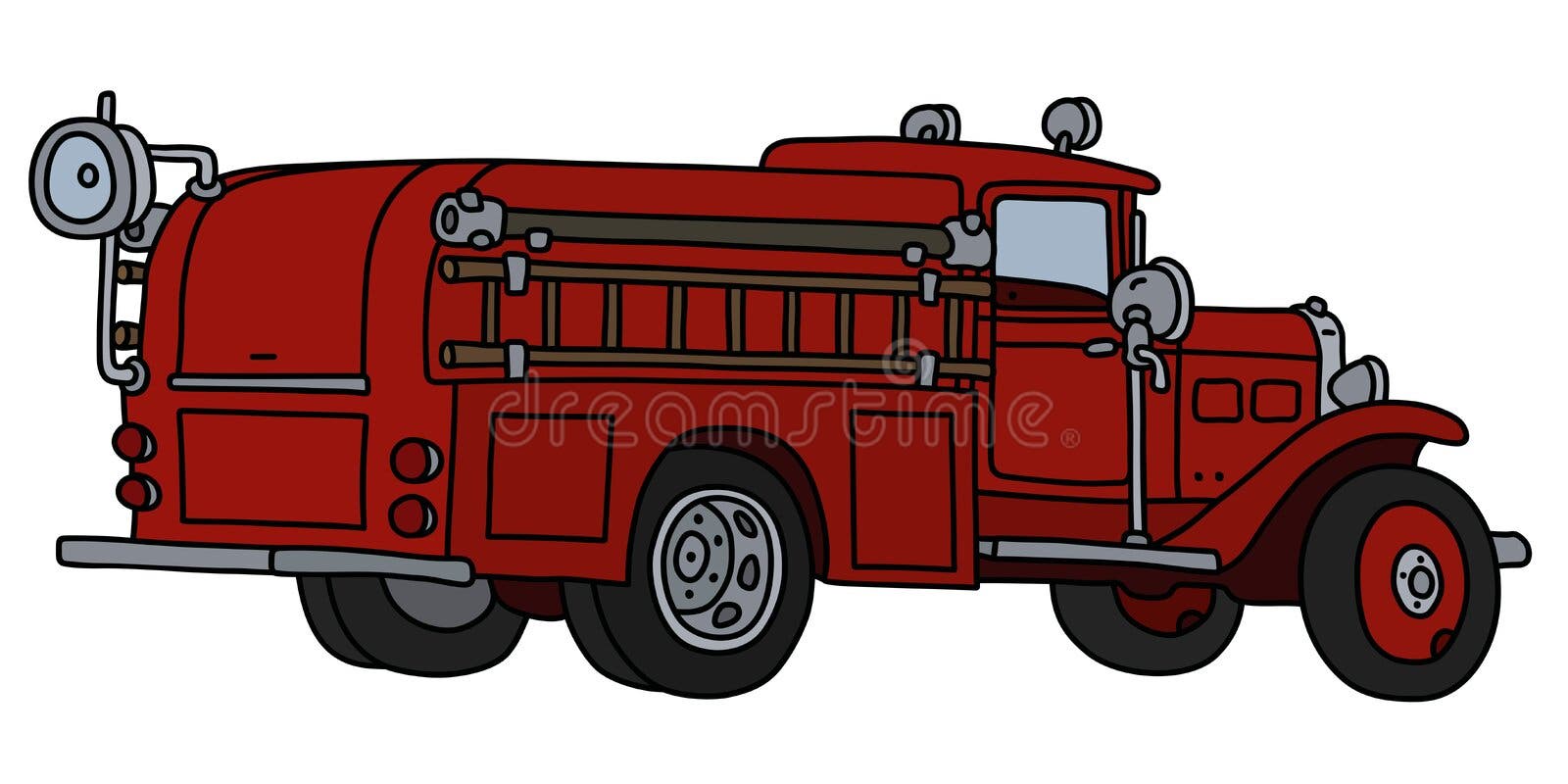 Classic Fire Truck Ladder Side View Stock Vector - Illustration of