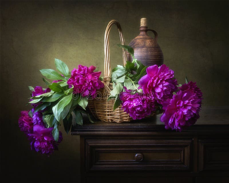 Still life with peonies stock image. Image of pink, painting - 31671205